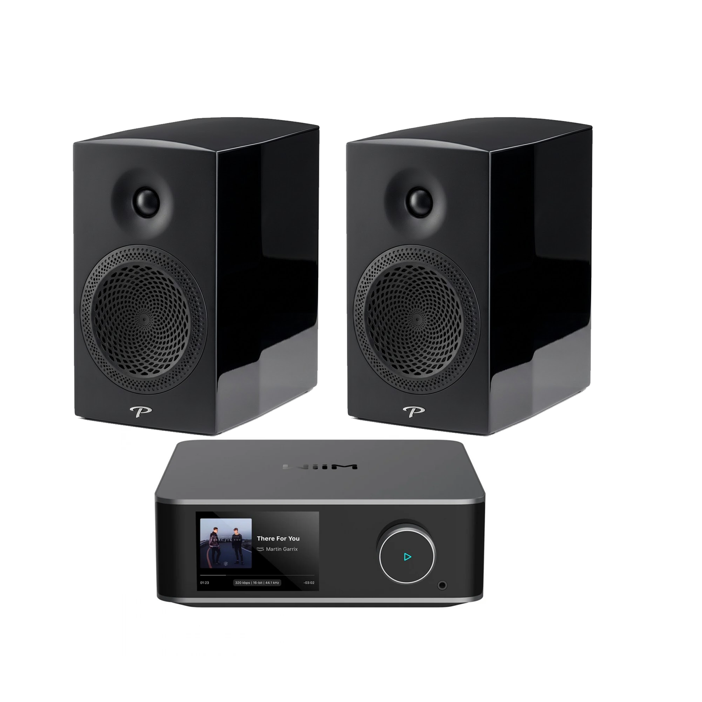 Paradigm Premier 200B (Gloss Black)  with WiiM Amp Ultra(Grey)