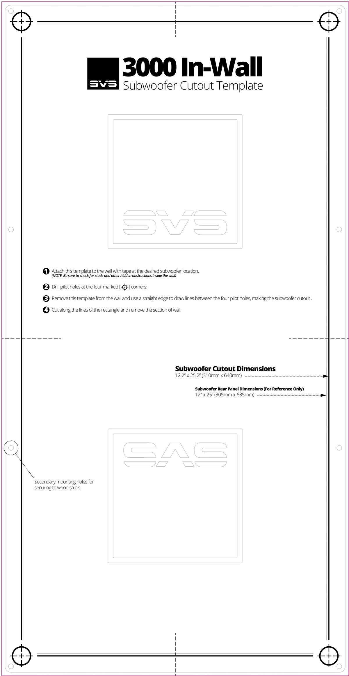 SVS 3000 In-Wall cutout template