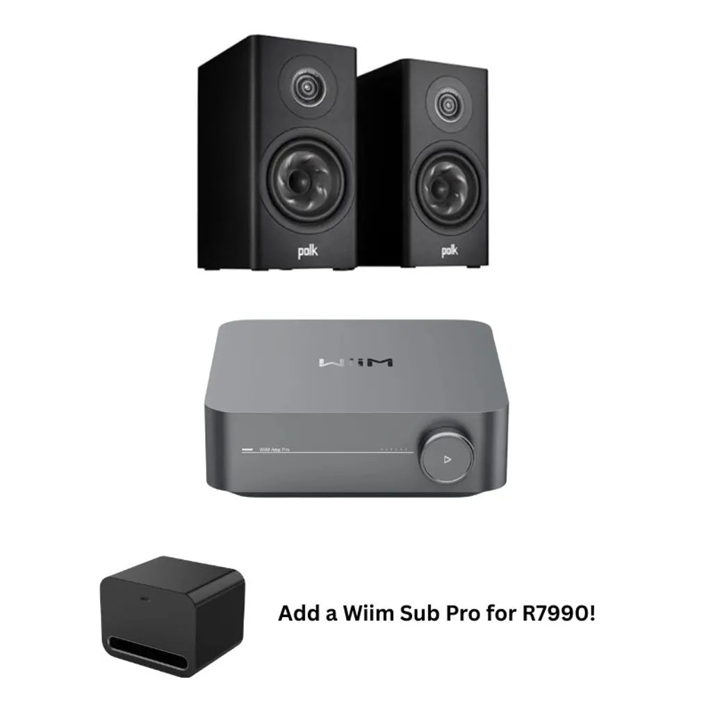 Polk Audio R100 Bookshelf Speakers + Pro Amplifier Bundle – Black - Ultra Sound & Vision