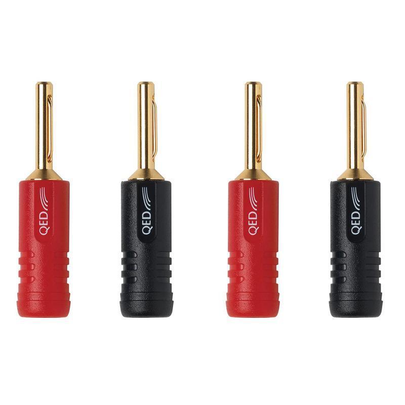 QED Screwloc 4mm Gold Plated Banana Plugs - Pack of 4 - Ultra Sound & Vision